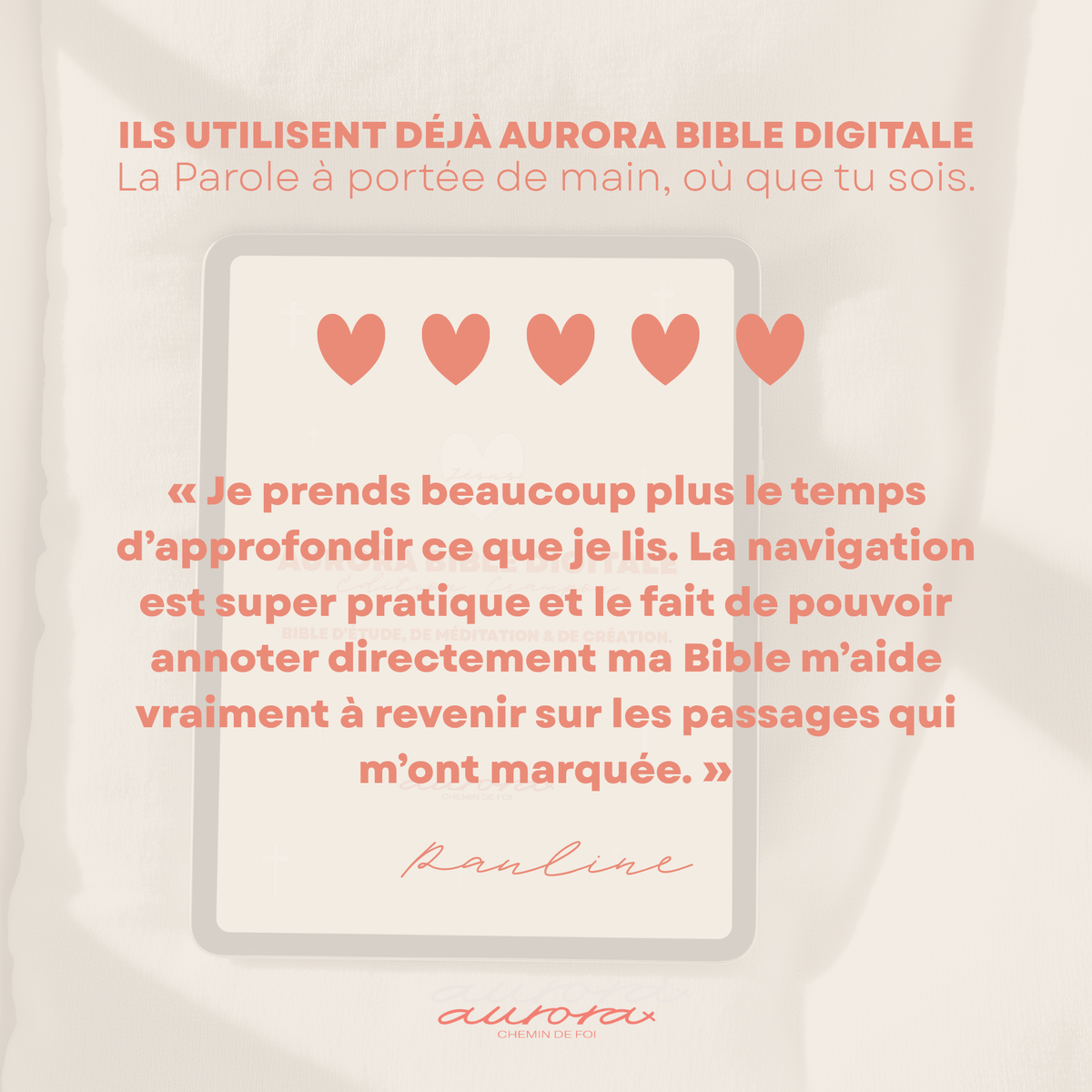 Avis d’une utilisatrice d’Aurora Bible Digitale – édition catholique