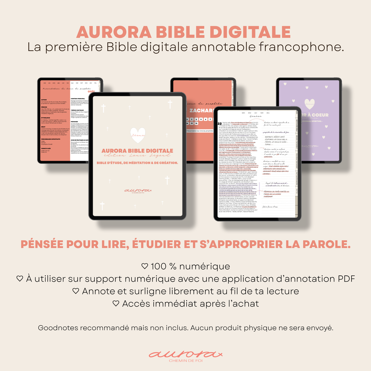 Informations pratiques d’Aurora Bible Digitale – édition catholique, ressource 100 % numérique