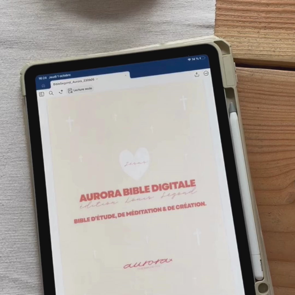 Démonstration d’Aurora Bible Digitale sur iPad avec navigation interactive, pages bibliques et outils d’étude