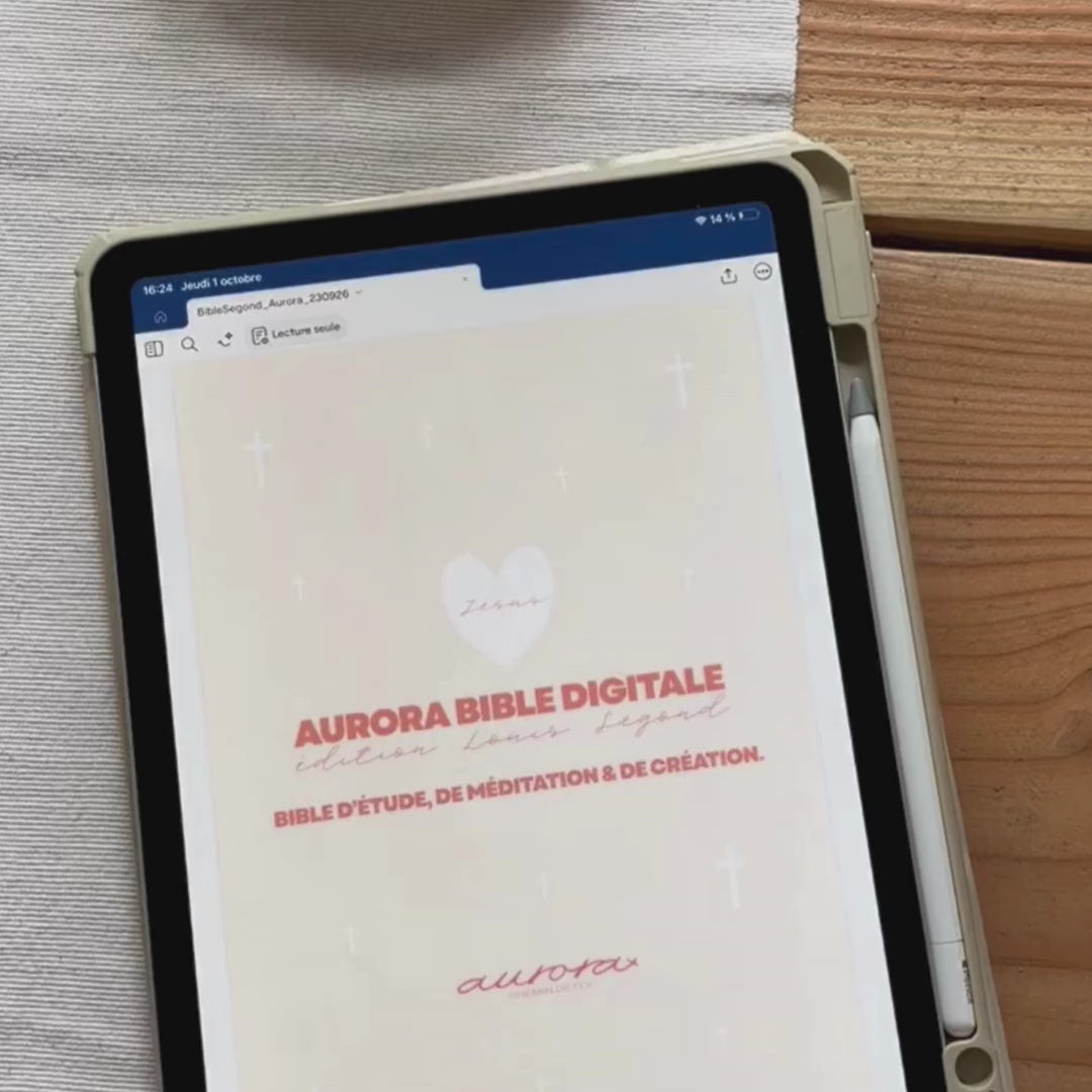 Démonstration d’Aurora Bible Digitale sur iPad avec navigation interactive, pages bibliques et outils d’étude